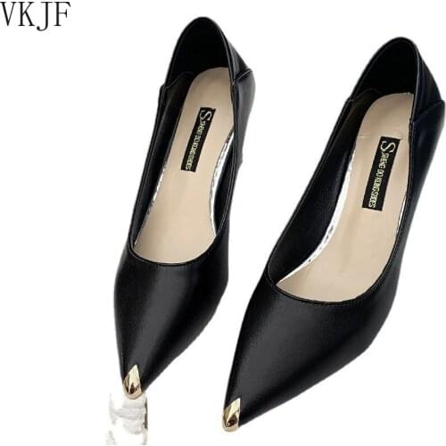 2021Fashion Heels Women Med Heel Leather Shoes Foldable Pumps Comfort Work Shoes