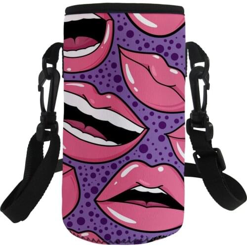 2021 Cartoon Lips Printed Water Bottle Carrier Insulated Neoprene Water Gym Travel Bottle Holder Bag Protector Sleeve Case Pouch