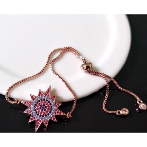 5Pcs Turkish Style sunflower Double Bails Connector,Micro pave CZ zircon Charms,adjustable chain bracelet Jewelry for women BG99