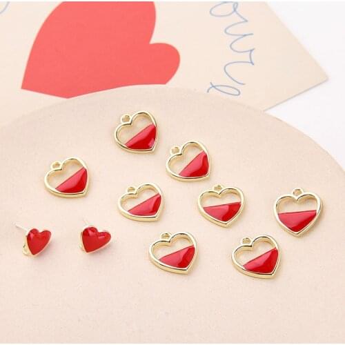 6pcs Japanese Sweet Love Heart Earrings For Women Simple New Vintage Hang Red Stud Earrings Diy Jewelry Accessories Materials