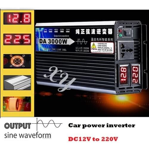 3000W car power inverter DC 12V to AC 220V converter digital LED display pure sine wave inverter