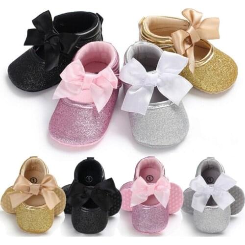 Toddler Kids Baby Girls Glitter Shoes 2020 First Walkers Princess Party Prewalkers Bow Shoes Crib Sole Sneaker Glitter Moccasin