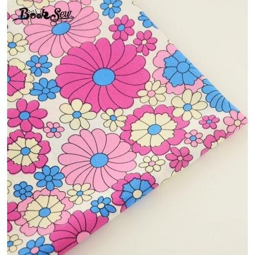Booksew 100% Cotton Poplin Fabric Flower Design Soft Home Textile Sewing Tildas DIY For Dress Clothing Craft Shirt Scrapbooking