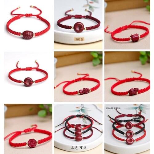 Customized Cinnabar Tortoise Shell Pixiu Bead DIY Bracelet Woman Lucky Fashion Friendship Red Bangles Handmade Knotted Jewelry