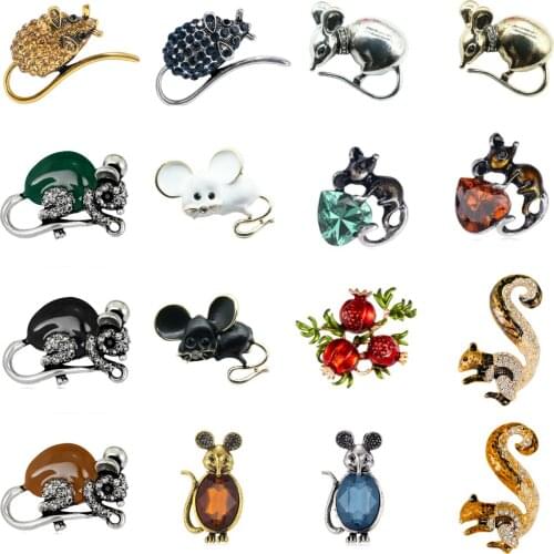 Enamel Zodiac Rat Year Mouse Animal Brooch Holding 2020 Chinese Mouse Year Brooch Rhinestone Painting Oil Small Brooch