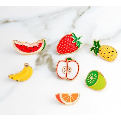 Watermelon Kiwi Banana Pineapple Strawberry Apple Orange Brooch Shirt bag cap Jacket Pin Badge Cartoon Fruit Jewelry Gift