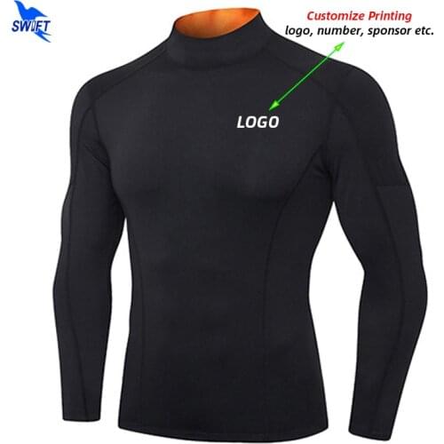 Customize LOGO Quick Dry Men Running T Shirt Long Sleeve Stretch Fitness Top Tee Bodybuliding Compression Shirts Gym Sportswear
