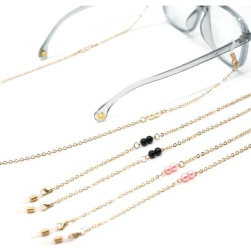 Fashion Acrylic Crystal Glasses Neck Strap Chain Acrylic Crystal Black Beads Eyeglasses Necklace Metal Sunglasses Cord Lanyard