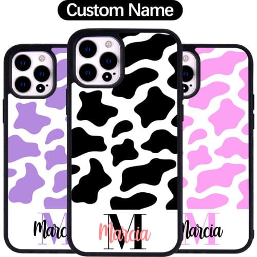Custom Name Cow Pattern Phone Case For iPhone 12 11 Pro Max 7 8 Plus X XS XR 6 6S SE ins Fashion Sublimation Shockproof Cover