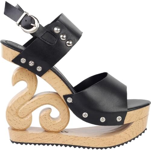 LF30831 Black/Red/White Stud Wedge Platform Slingback EVE Clogs Sandals Size 4/5/6/7/8/9