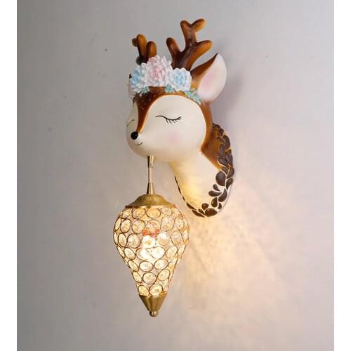 Childrens Room Bedroom Wall Lamp Bedside Warm Boy Girl Creative Cartoon Antler Lamp Modern Wall Lights