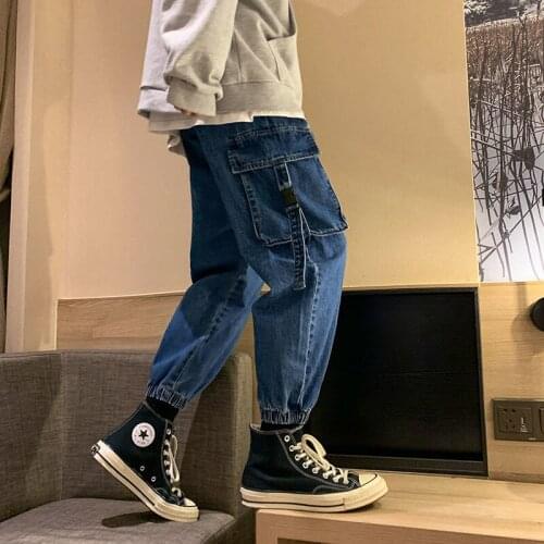 Retro Pocket Jeans Men Male Loose Trend Brand Overalls Harem Pants Four Seasons All-match Casual Hiphop Jeans Oversize Jean