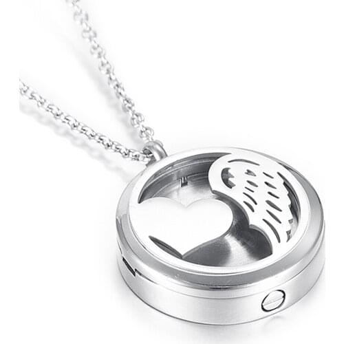 IJD5009 Angel Feather Cut Aroma Essential Oil Diffuser Locket Waterproof Ashes Cremation Urn Pendant Urn For Pet/Human Jewelry