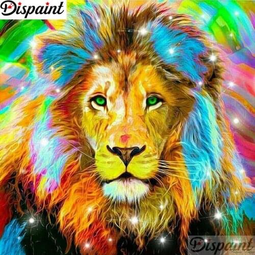 Dispaint Full Square/Round Drill 5D DIY Diamond Painting "Colored lion" Embroidery Cross Stitch 3D Home Decor A12987