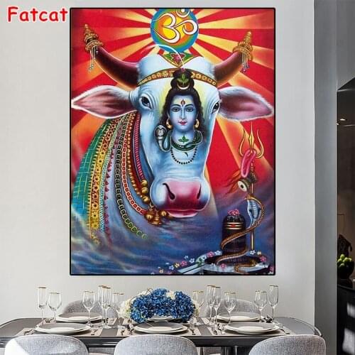 Lord Shiva and Nandi Queen Diamond Painting Full Square/Round Drill 5D DIY Diamond Embroidery Cow Portrait Decor Gift PP1640