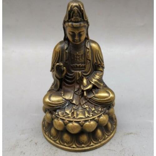 China brass lotus Guanyin Buddha small crafts statue
