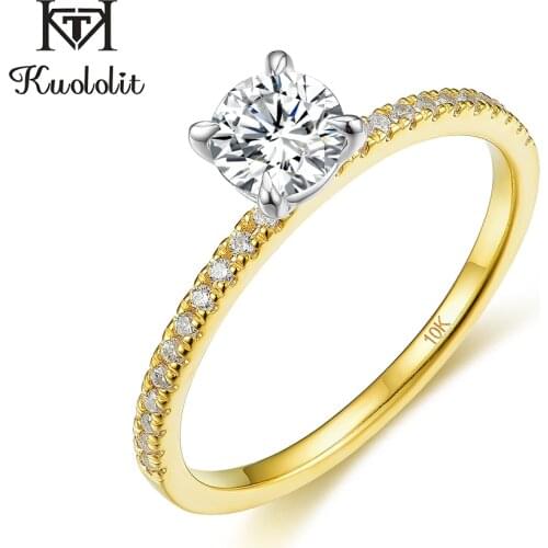 Kuololit Real 10K Yellow gold Natural Moissanite Rings for Women VVS D color Solitaire set ring for anniversary wedding promise
