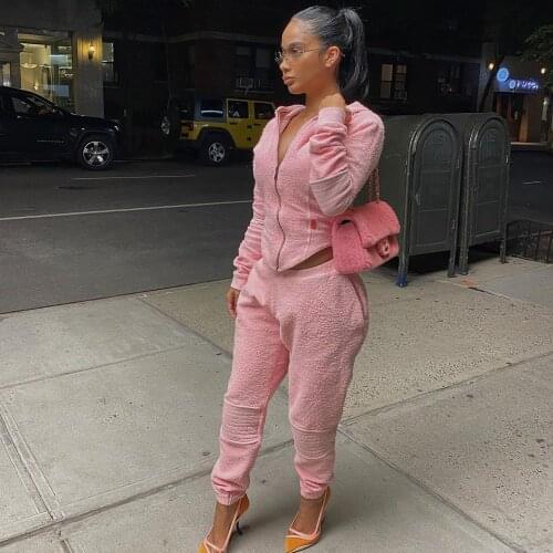 Two Piece Set Hooded Velvet Jogger Pants Women Tracksuit Sexy Jacket Suit Female Crop Top 2 Piece Set Warm Outfits Loungewear