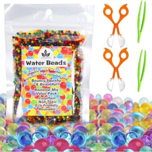 MY toy Water Beads with Fine Motor Skills Toy Set Non Toxic Water Sensory Toy for Kids 10000 Beads with 2 Scoops and Tweezers