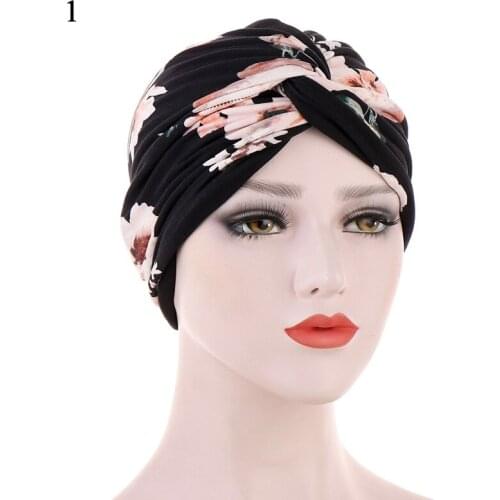 Muslim Printed Twisted Bandanas Scarf Folding Caps Head Wrap Hair Hats Headscarves Turban Headwear Stretch Women Girl Bandanas