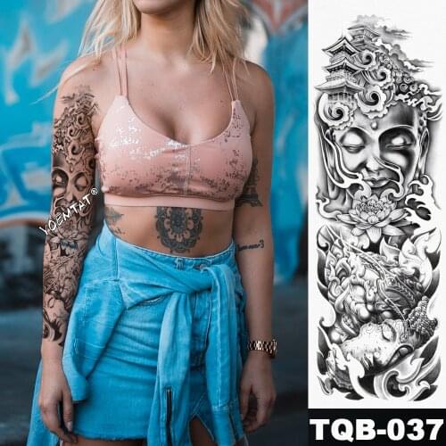 New 1 Piece Temporary Tattoo Sticker Buddha Zen meditation style Tattoo with Arm Body Art Big Sleeve Large Fake Tattoo Sticker