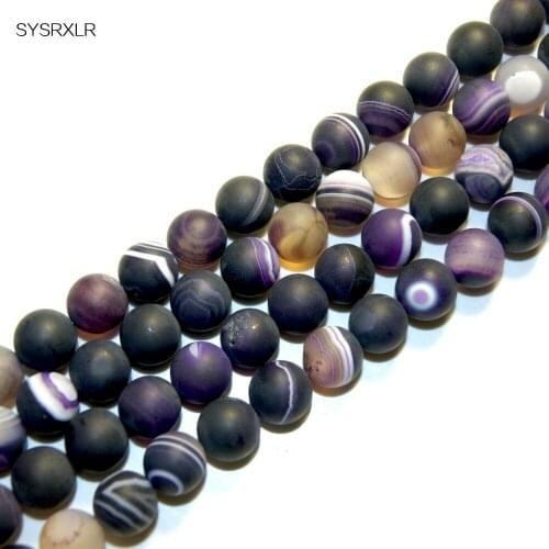 New Natural Stone Cold Grind Violet Stripe Branelli Loose Round Onyx DIY Bracelet Necklace 6 8 10 12 MM Choose Your Size