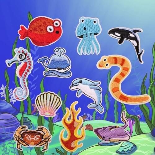 Underwater world hippocampus Patches Cheap wholesale snake Patch Iron Jellyfish Patches For Clothing Child Diy Ironing Stickers