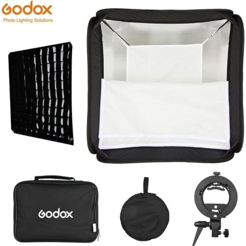 Godox 60cmx60cm S-Type Bowens Comet Elinchrom Mount Flash Bracket Portable Collapsible Softbox With Grid Carrying Case