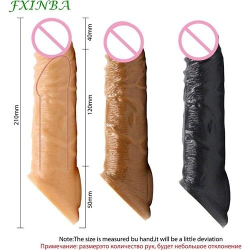 FXINBA Realistic Penis Extender Sleeve Large Reusable Comdom Delay Ejaculation Penis Sleeve Male Dildo Enlarger Sex Toys For Men