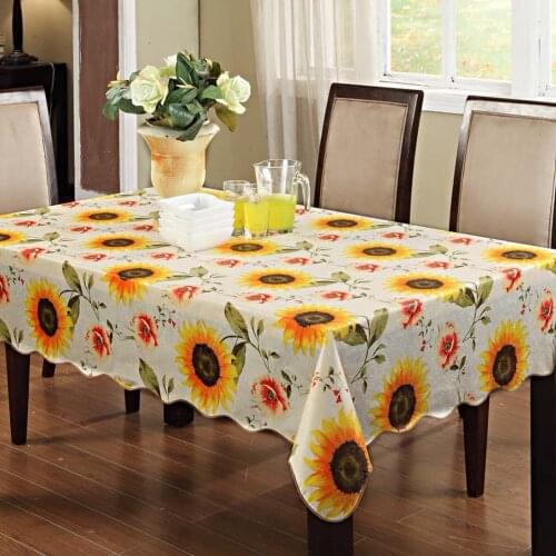 Sunflower Table cloth Waterproof & Oilproof Wipe Clean Vinyl+Flannel Tablecloth Dining Kitchen Table Cover CZ001