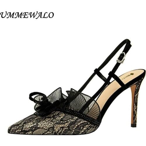 UMMEWALO High Heel Shoes Women Lace Design Sexy Pointed Toe Sandals Woman High Shoes Ladies Shoes