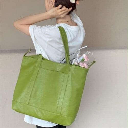 Spring and Summer Avocado Soft PU Large Capacity Tote Bag Green Commuter Women Bag Cream White Shoulder Bag