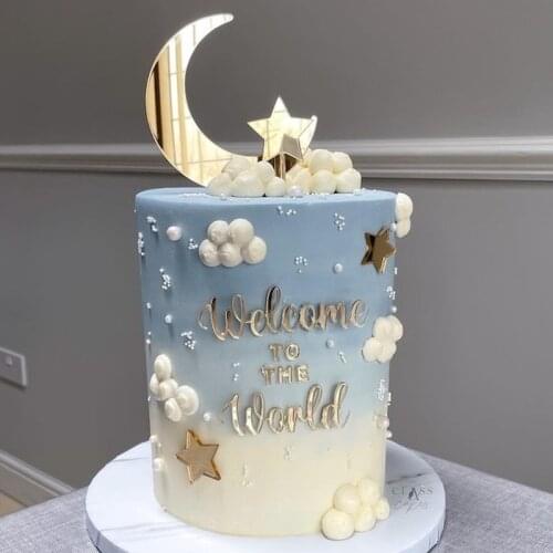 Weclome to The Wolrd Cake Topper Baby Shower Acrylic Little Dream Stars Birthday Cake Topper for Birthday Party Cake Decorations