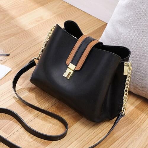 Cow Split Leather Women Shoulder Bag 2021 New Fashion Bucket Messenger Bag Chain Womens Bag