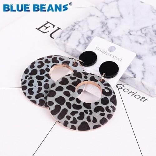 Women earring sjewelry long fashion bohemian boho Retro statement gold crystal dangle opal acrylic heart natural Leopard print