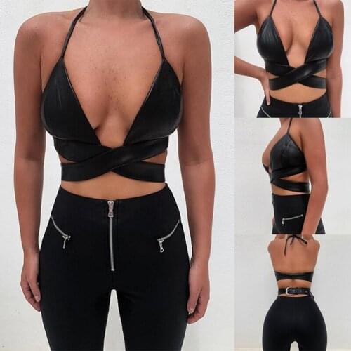 Womens Fashion All-match Halter Halter Sexy Low-Cut Slim Navel Vest Black
