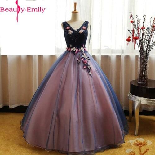 Beauty Emily Blue Pearls Appliques Women Evening Dresses 2021 Girl and Women A-Line Beading Lace Organza Formal Occasion Dresses