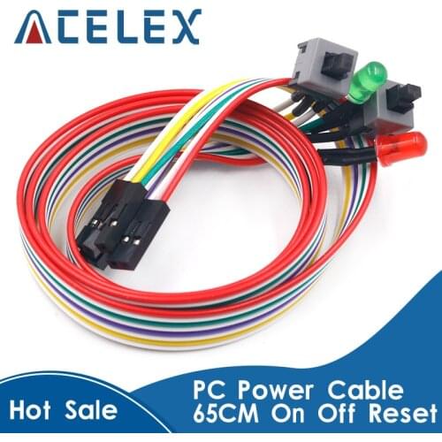 1PCS 65CM Slim PC Compute Motherboard Power Cable Original On Off Reset with LED Light PC Power Reset Switch Push Button Switch
