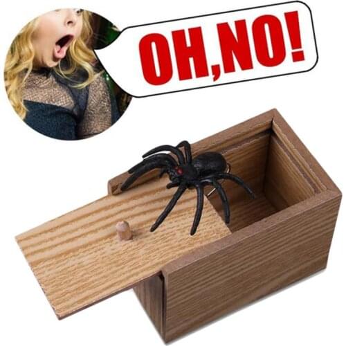 1PC Sprider Scare Case Wooden Prank Box Trick Play Joke Gifts Horror Toys Worm Gag Surprise Box Household Festival Party Gadgets