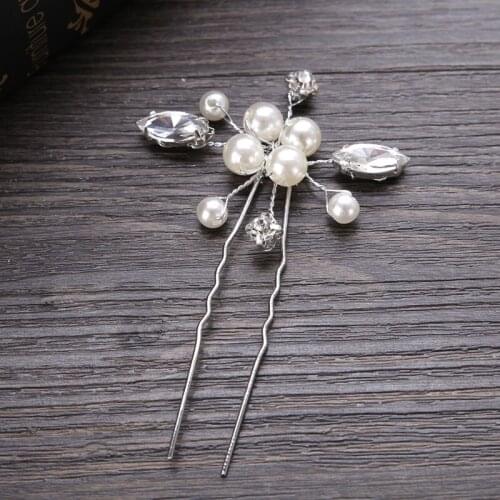 1PCS Silver Pearl Crystal Hair Pins Wedding Women Hair Jewelry Handmade Head Decoration Hair Sticks Girls Headwear
