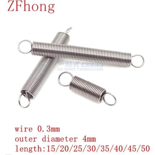 10Pcs 304 Stainless Steel Dual Hook Small Tension Spring Hardware Accessories Wire Dia 0.3mm Outer Dia 4mm Length 10-50mm