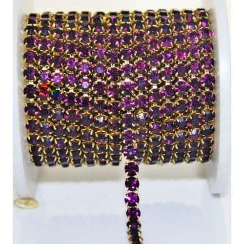 10yards 4mm Amethyst Purple Close set crystal rhinestone cup chain in Gold Silver For DIY Browbands Apparel Garment Accessories
