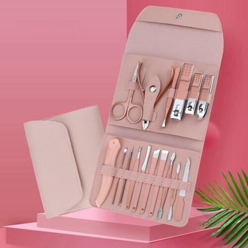 16 Pcs Nail Clipper Set Stainless Steel Manicure Tool Pedicure Nail Scissor Ear Spoon Shaving Knife with Leather Bag