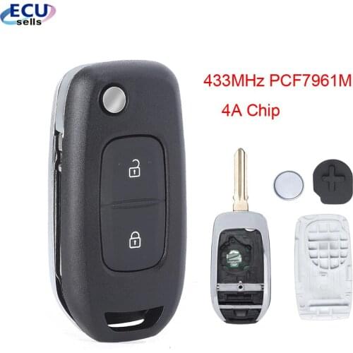 2 Button Remote Key Fob FSK433MHz PCF7961M 4A Chip Flip for Renault Dacia Logan 2 Logan II 2018 2019 2020