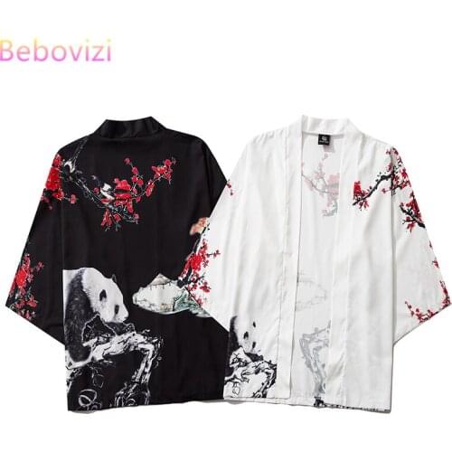 2020 Panda Print Chinese Style Street Japanese Harajuku Kimono Cosplay Fashion Male and Women Cardigan Blouse Top Asian Clothes