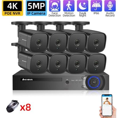 4K 8ch POE NVR 5MP Camera Kit Outdoor Audio CCTV POE IP Security Bullet Cameras Video Surveillance System Set 8 Channel NVR 4CH