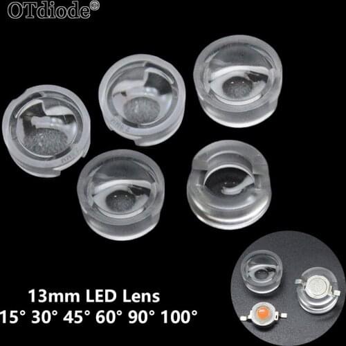 50pcs 13mm Lens 15 30 45 60 90 100 Degree 13mm Mini IR LED PCB Angle Lens for 1W 3W 5W LED Lamp Convex Lenses