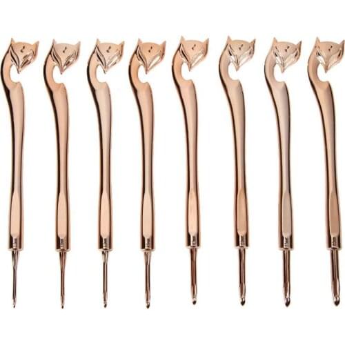 8pcs/set Gold Fox Pattern Plastic Plating Crochet Hook Set Weave Craft Sweater Knitting Sewing Needles DIY Weaving Tools Kit