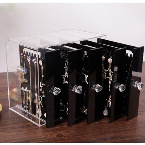 Acrylic Jewelry Storage Box 5 Drawers Earring Holder Necklace Organizer Black/Transparent Jewelry Standing Rack