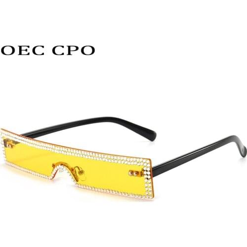 OEC CPO Small Diamond One piece Sunglasses Women Fashion Crystal Rimless Sun glasses Female Rhinestone Eyewear Oculos Sol O912